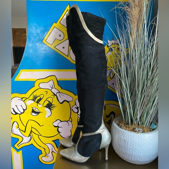 Versace Shoes Vintage Versace 9s Over The Knee Suede Leather Heel Thigh High Boot Gucci Ysl